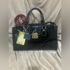 NWT Arcadia Teresa Large Black Patent Leather Satchel Italy